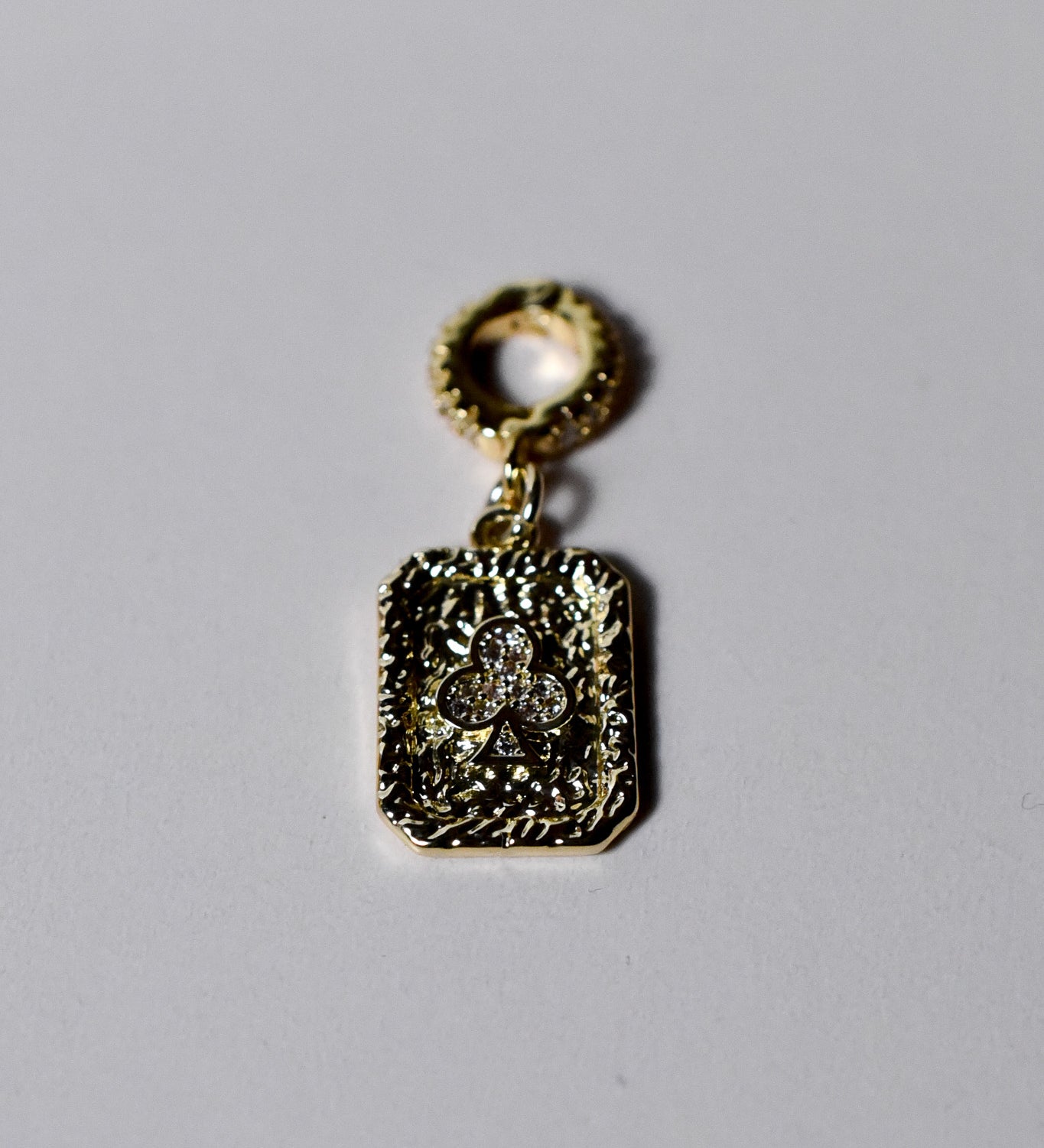 Gold-filled club pendant charm from INDIVIJWL, showcasing a detailed club card design with a removable 16k gold-filled bail charm holder, perfect for personalizing jewelry collections.