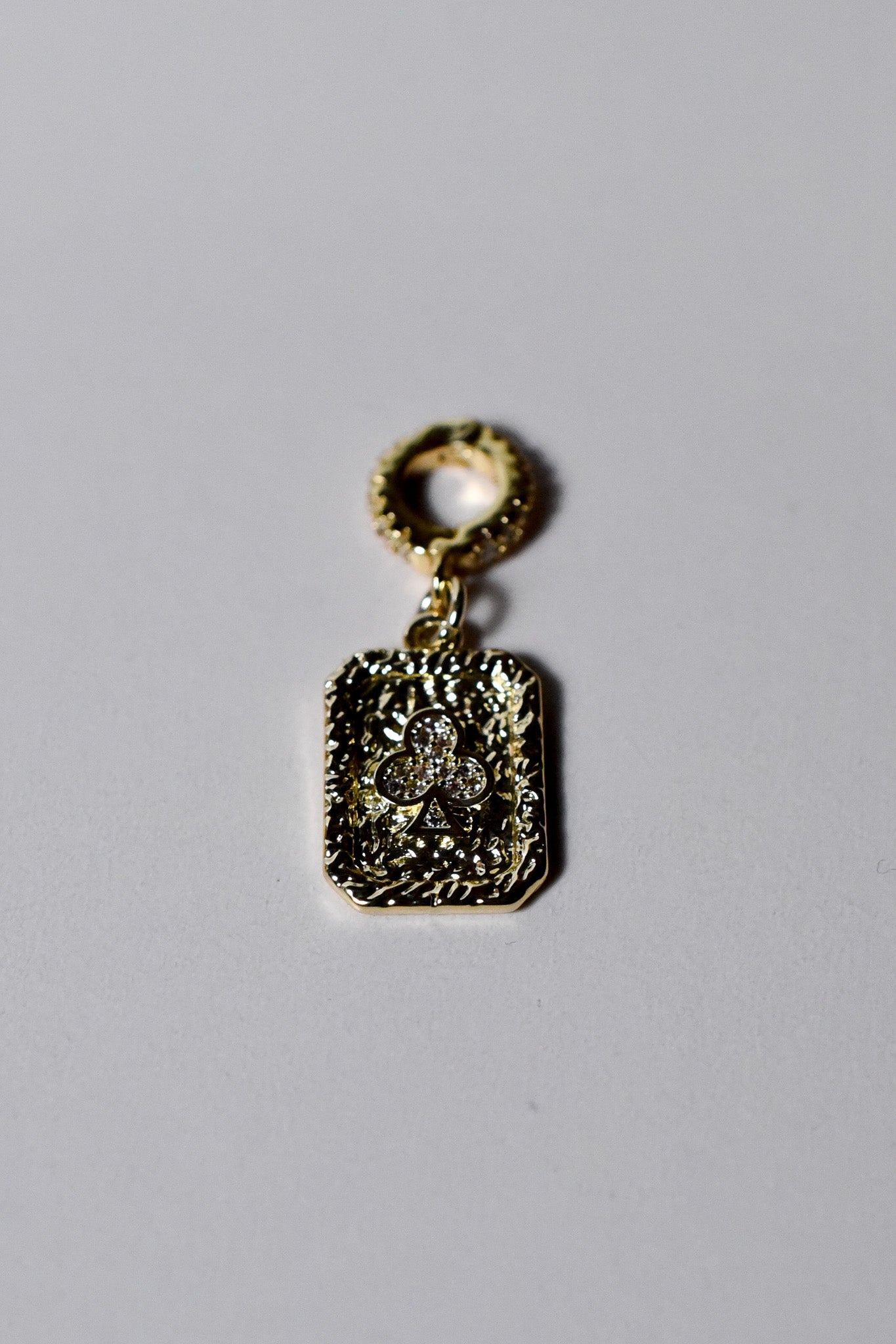 Gold-filled club pendant charm from INDIVIJWL, showcasing a detailed club card design with a removable 16k gold-filled bail charm holder, perfect for personalizing jewelry collections.